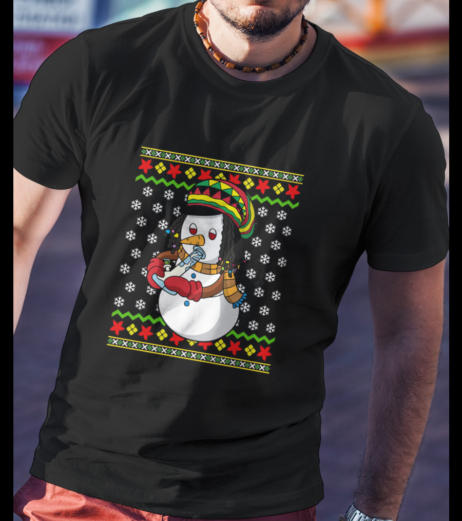 Marijuana Snowman Cannabis Ugly Sweater Rasta T-Shirt