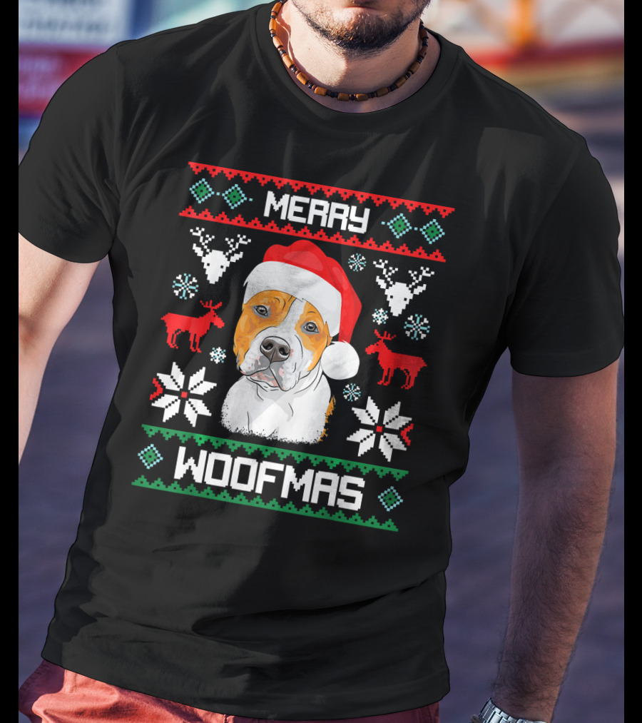 American Staffordshire Terrier Merry Woofmas T-Shirt