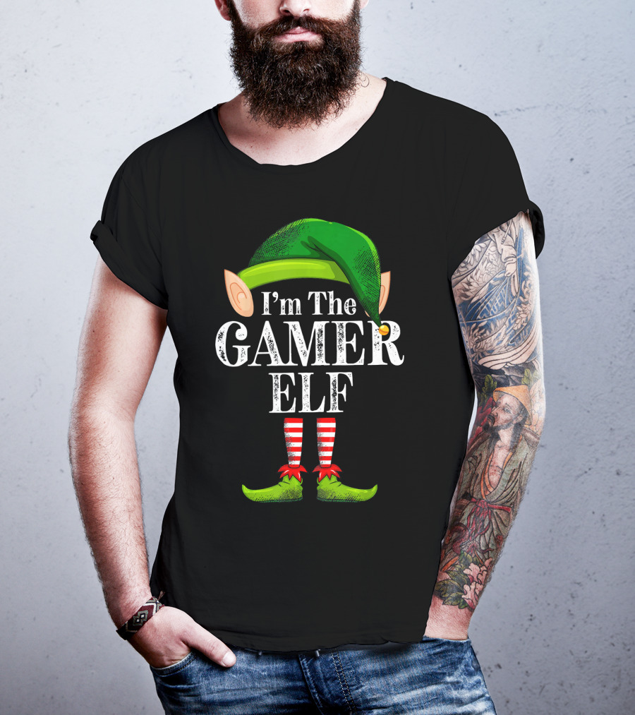 I'm The Gamer Elf Christmas Green Hat Striped Red Socks T-Shirt