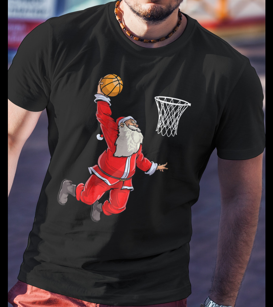 Santa Slam Dunk With Basketball T-Shirt