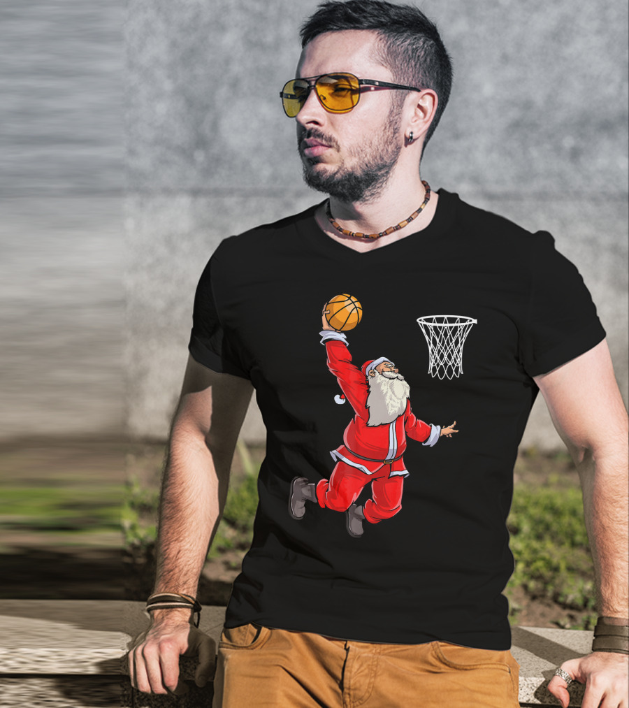Santa Slam Dunk With Basketball T-Shirt