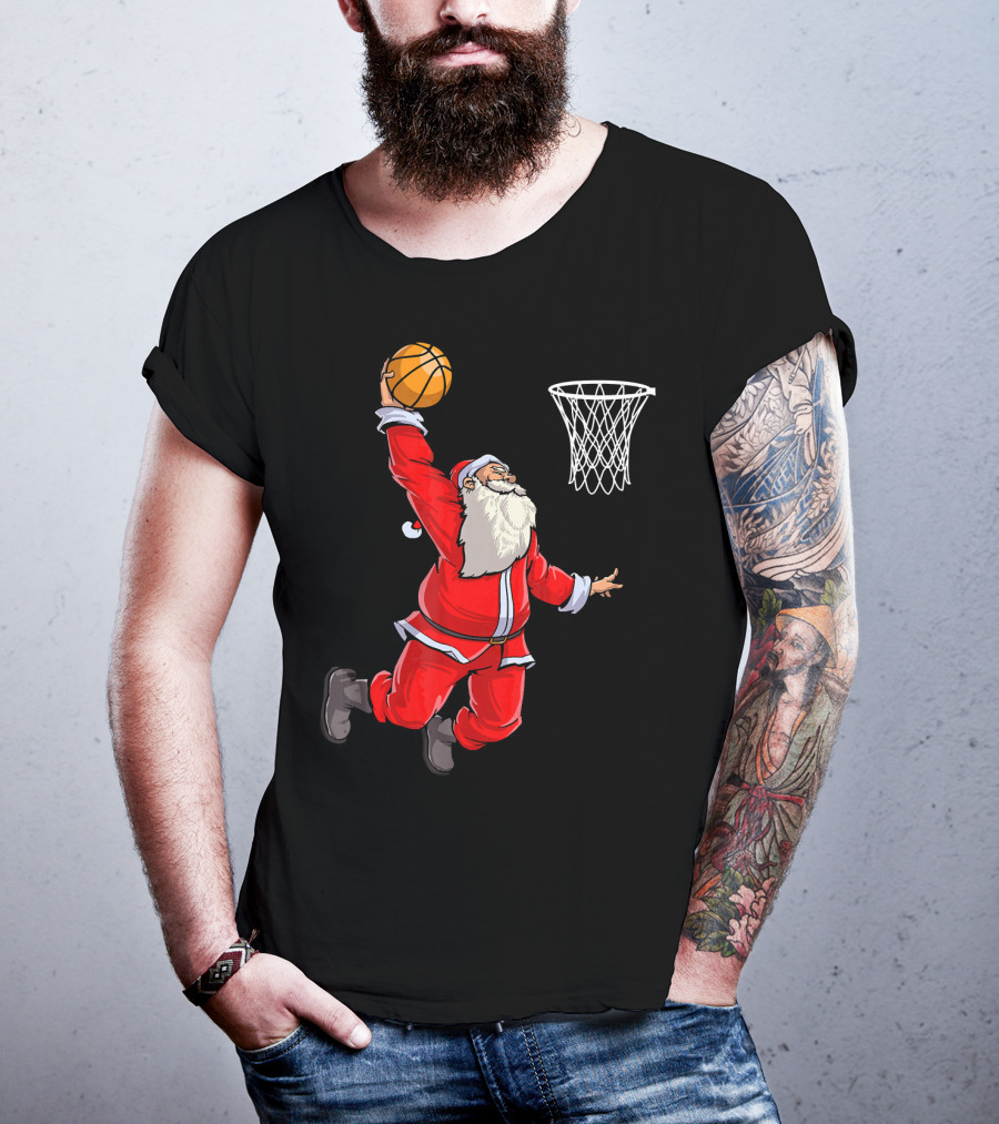 Santa Slam Dunk With Basketball T-Shirt