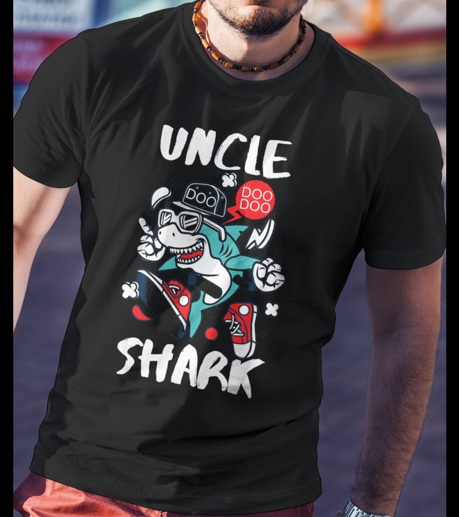 Uncle Shark Doo Doo Best Uncle Hat Sunglasses Sneakers Whimsical T-Shirt