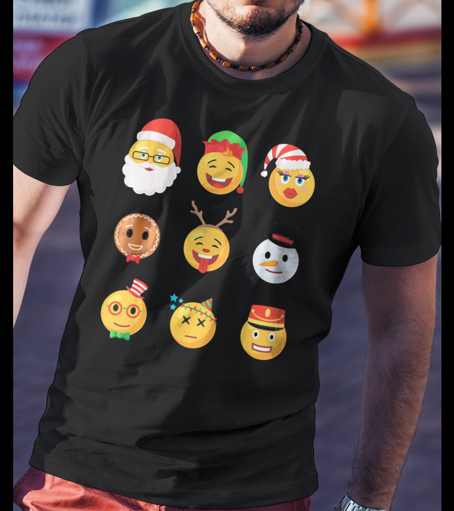 Christmas Emoji Faces Ugly Party Santa Reindeer Snowman Gingerbread T-Shirt