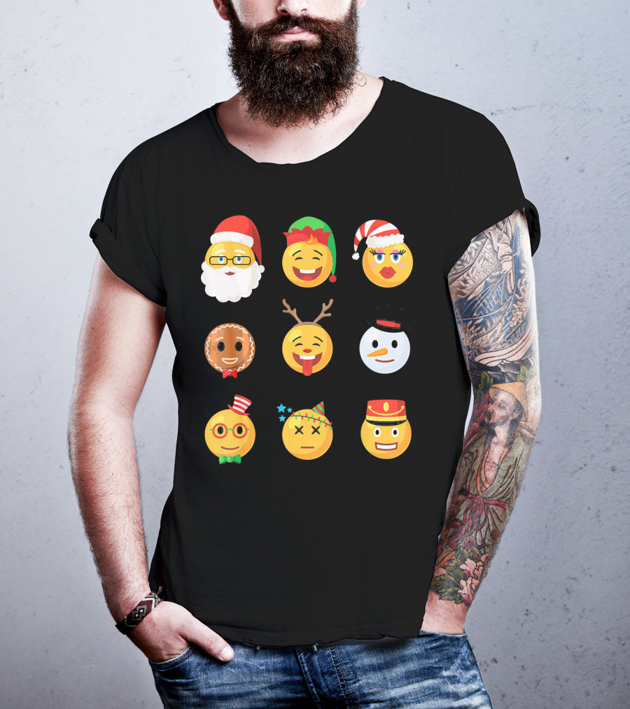 Christmas Emoji Faces Ugly Party Santa Reindeer Snowman Gingerbread T-Shirt