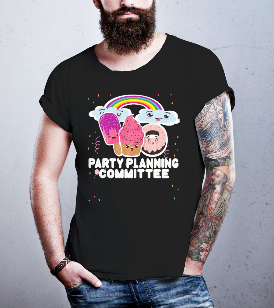 Party Planning Committee Ice Cream Donut Rainbow Clouds Fun T-Shirt