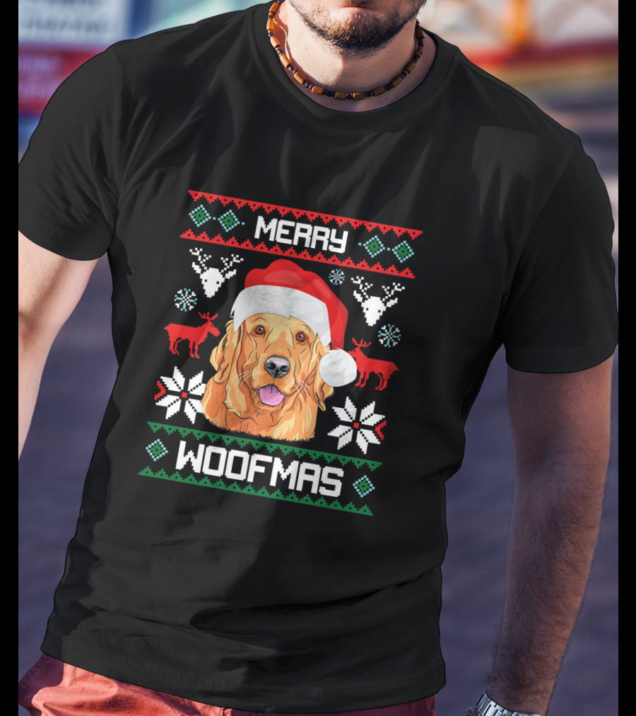Golden Retriever Merry Woofmas Santa Hat Christmas Reindeer T-Shirt