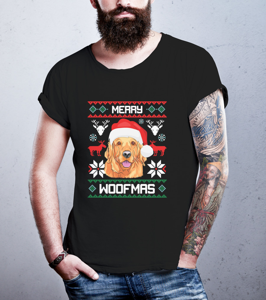 Golden Retriever Merry Woofmas Santa Hat Christmas Reindeer T-Shirt