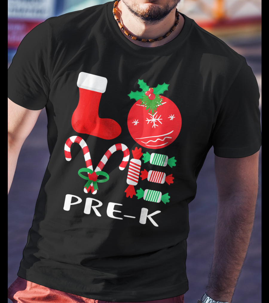 Candy Cane Christmas Stocking Ornament Pre-K T-Shirt