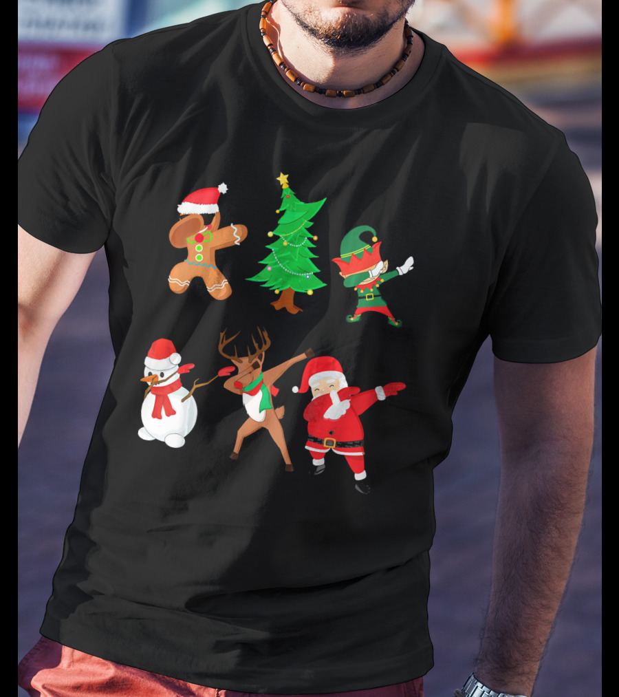 Funny Dabbing Christmas Santa Elf Gingerbread Snowman Reindeer Tree T-Shirt