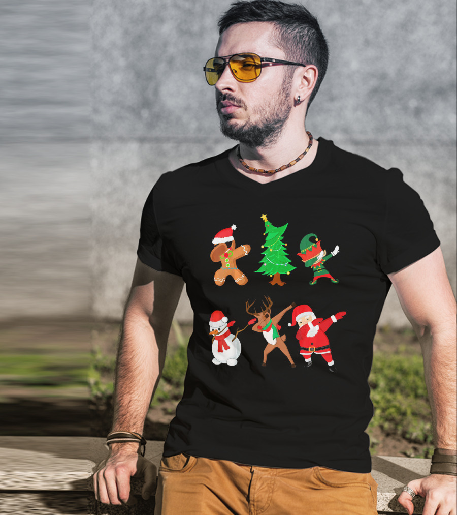 Funny Dabbing Christmas Santa Elf Gingerbread Snowman Reindeer Tree T-Shirt