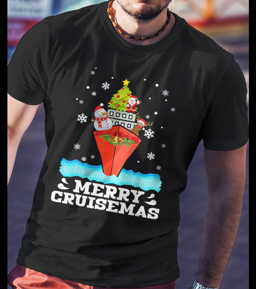 Merry Cruisemas Christmas Cruise With Santa And Snowman Caribbean Holiday T-Shirt