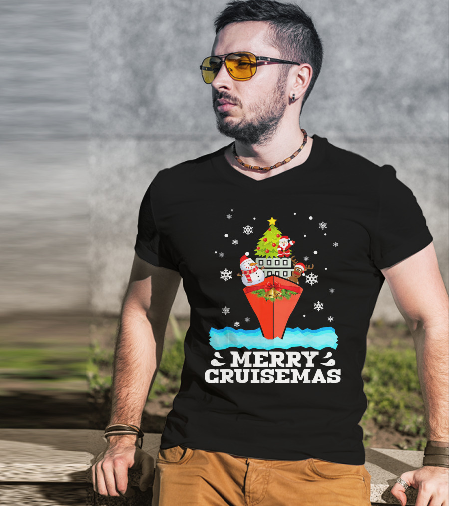Merry Cruisemas Christmas Cruise With Santa And Snowman Caribbean Holiday T-Shirt