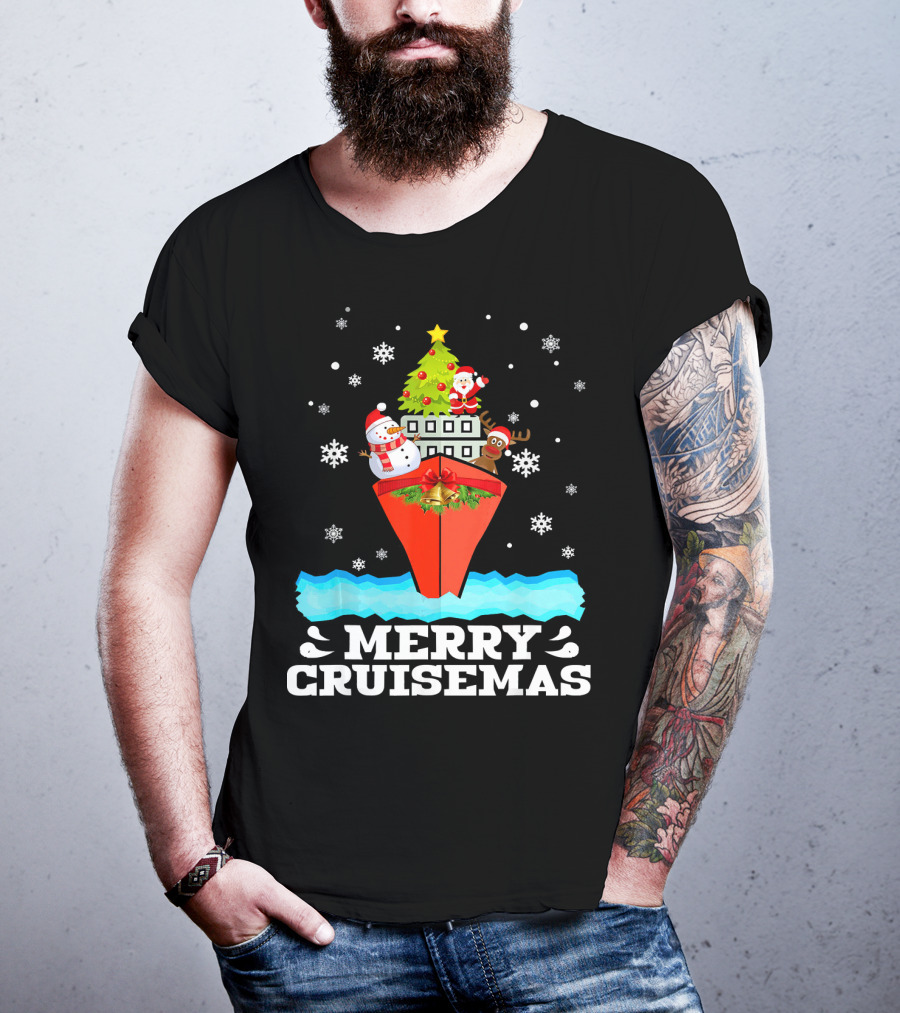 Merry Cruisemas Christmas Cruise With Santa And Snowman Caribbean Holiday T-Shirt