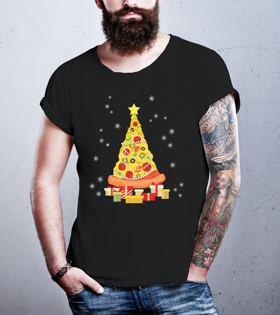 Christmas Tree Pizza With Snowflakes And Gifts T-Shirt