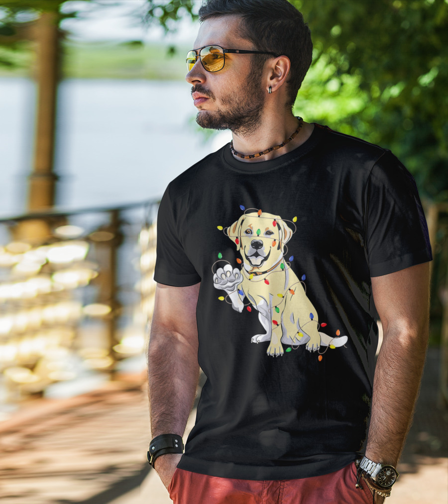 Labrador Retriever Wrapped In Christmas Lights With My Festive Lab T-Shirt