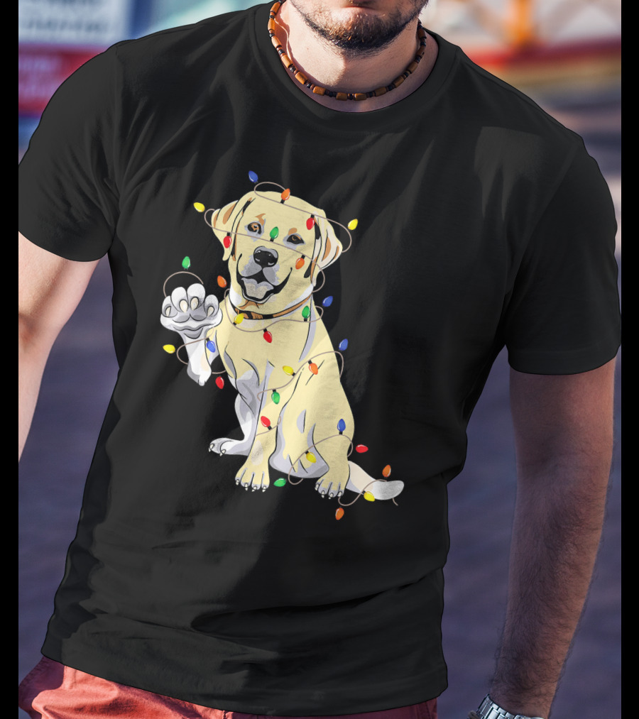 Labrador Retriever Wrapped In Christmas Lights With My Festive Lab T-Shirt