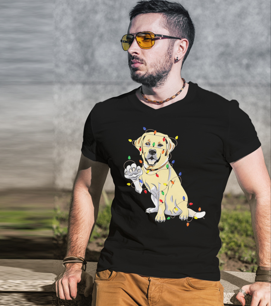 Labrador Retriever Wrapped In Christmas Lights With My Festive Lab T-Shirt