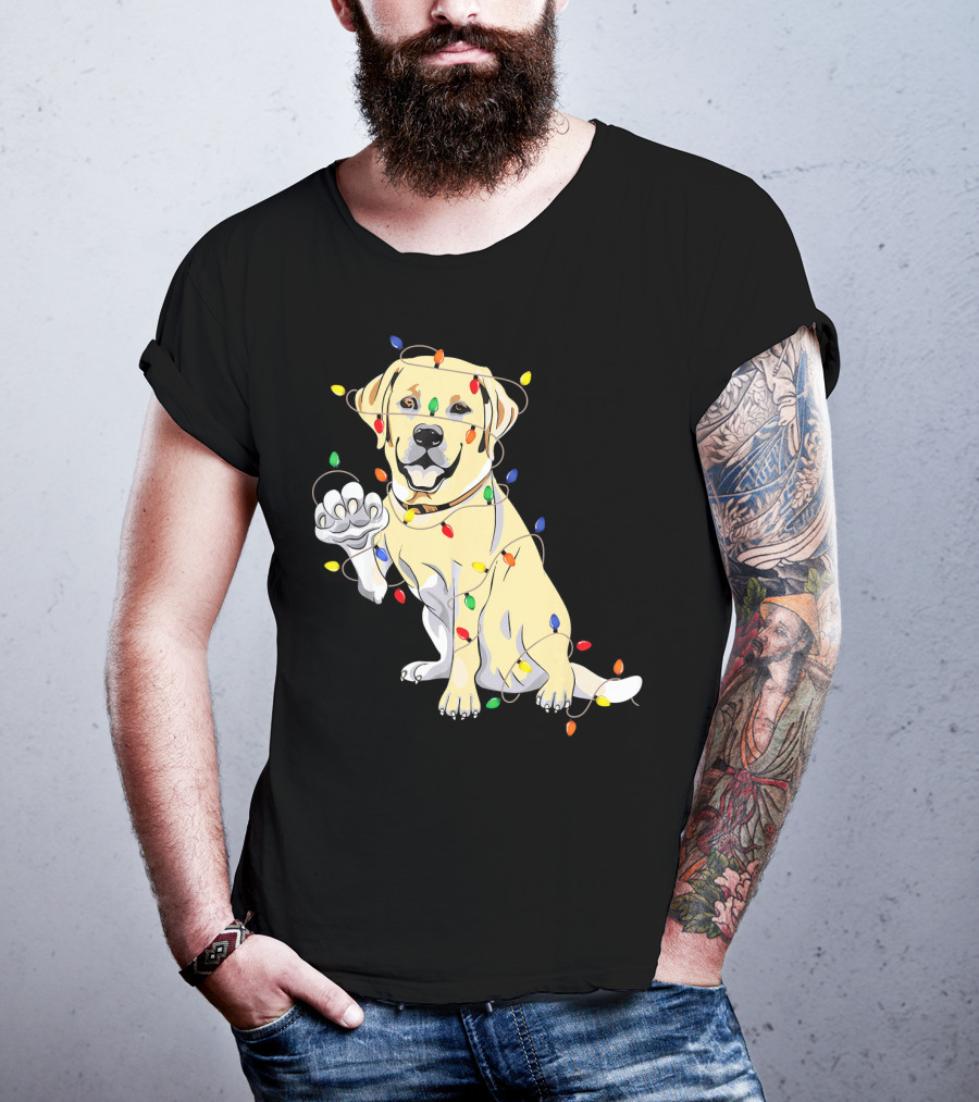 Labrador Retriever Wrapped In Christmas Lights With My Festive Lab T-Shirt