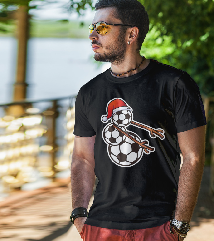 Snowman Floss Soccer Christmas Santa Hat Soccer Ball Snowman T-Shirt
