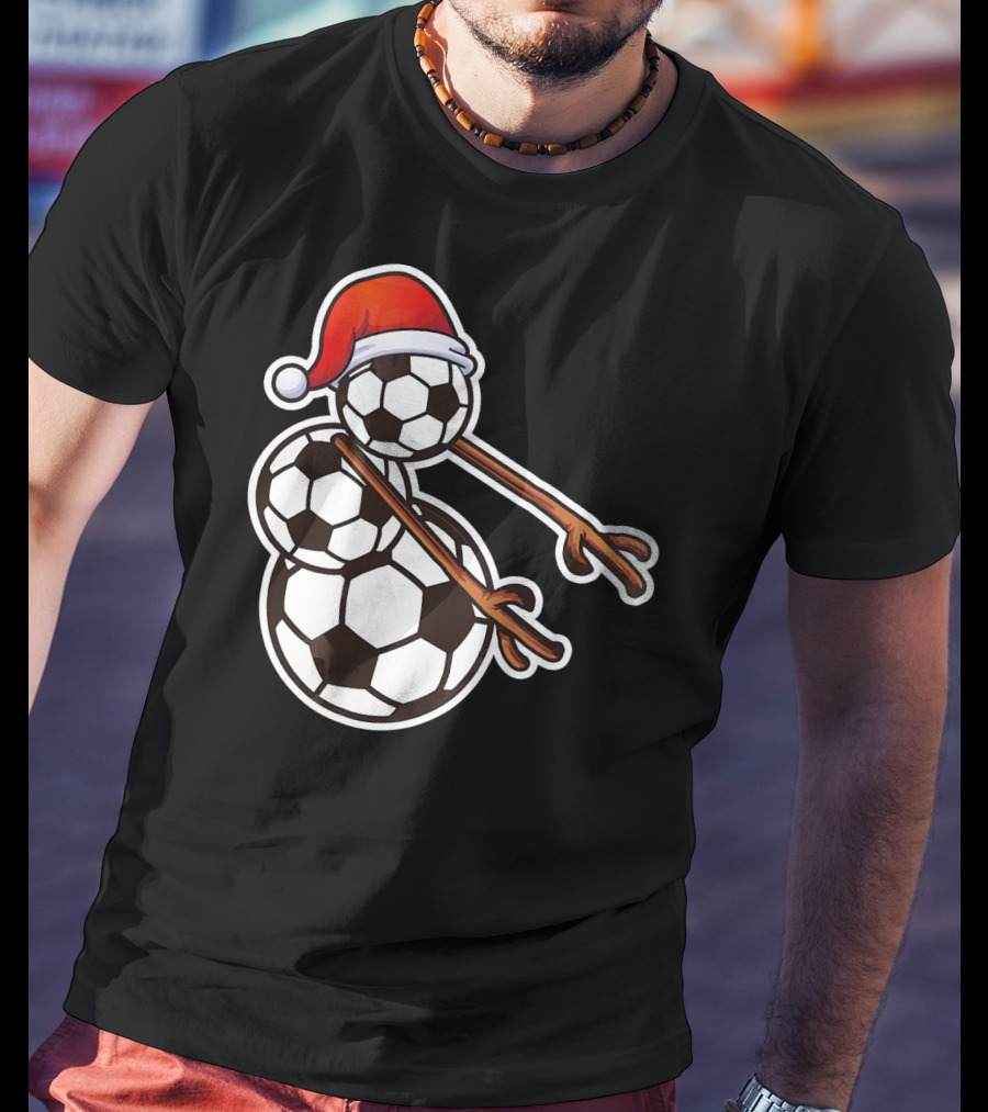 Snowman Floss Soccer Christmas Santa Hat Soccer Ball Snowman T-Shirt