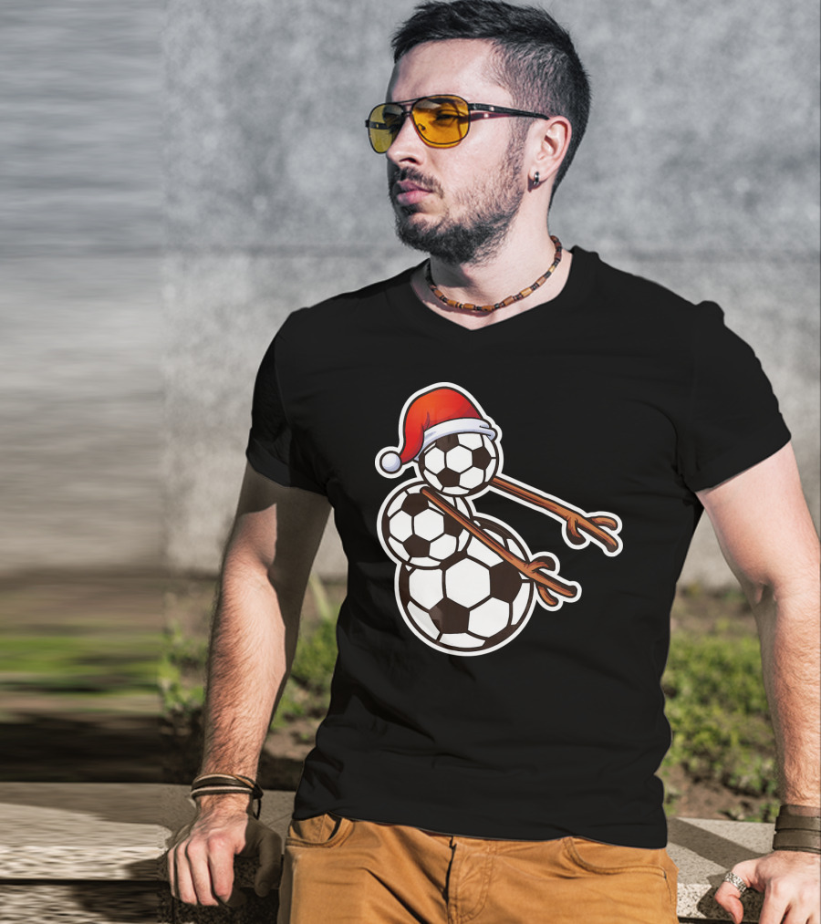 Snowman Floss Soccer Christmas Santa Hat Soccer Ball Snowman T-Shirt