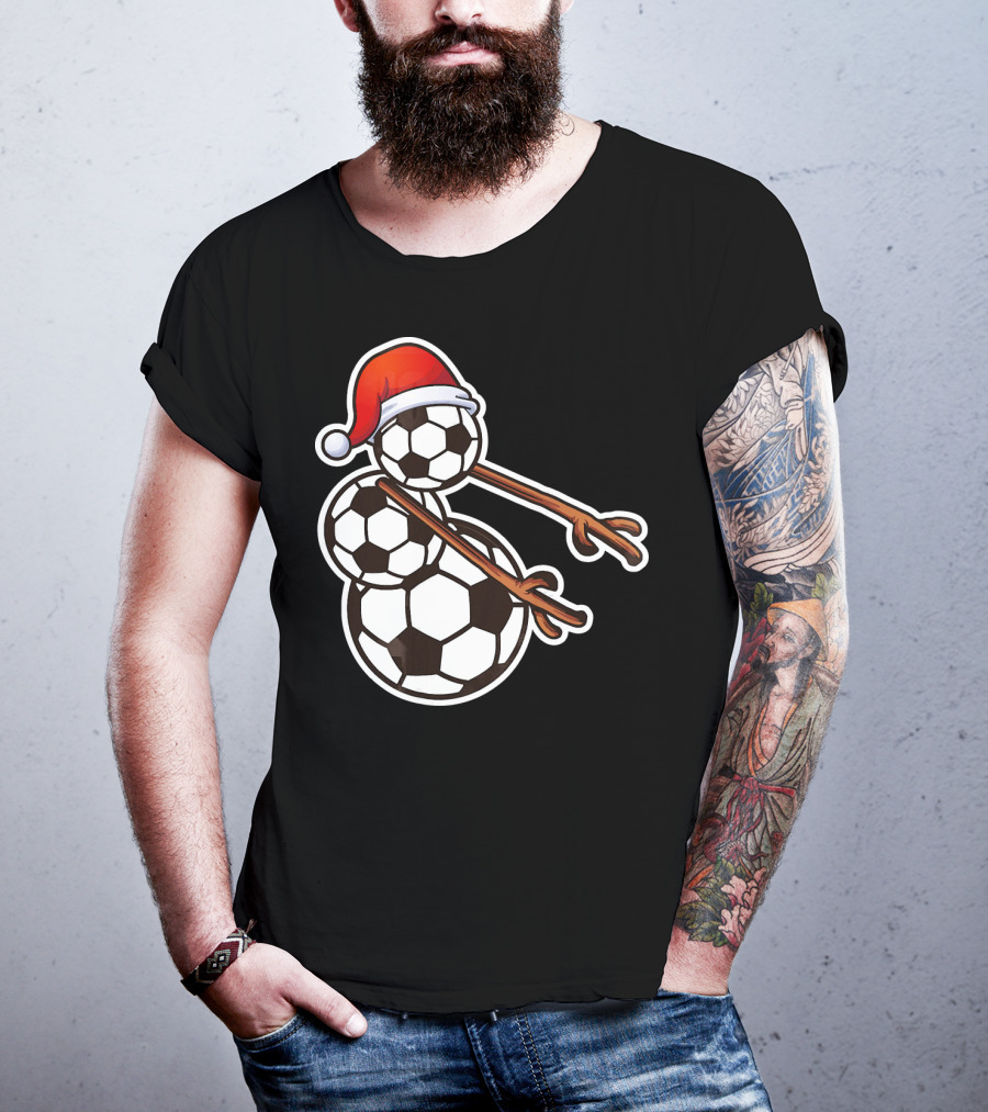 Snowman Floss Soccer Christmas Santa Hat Soccer Ball Snowman T-Shirt
