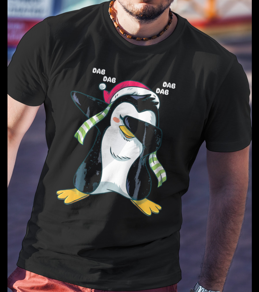 Dab Dab Dab Christmas Penguin Santa Hat And Scarf T-Shirt