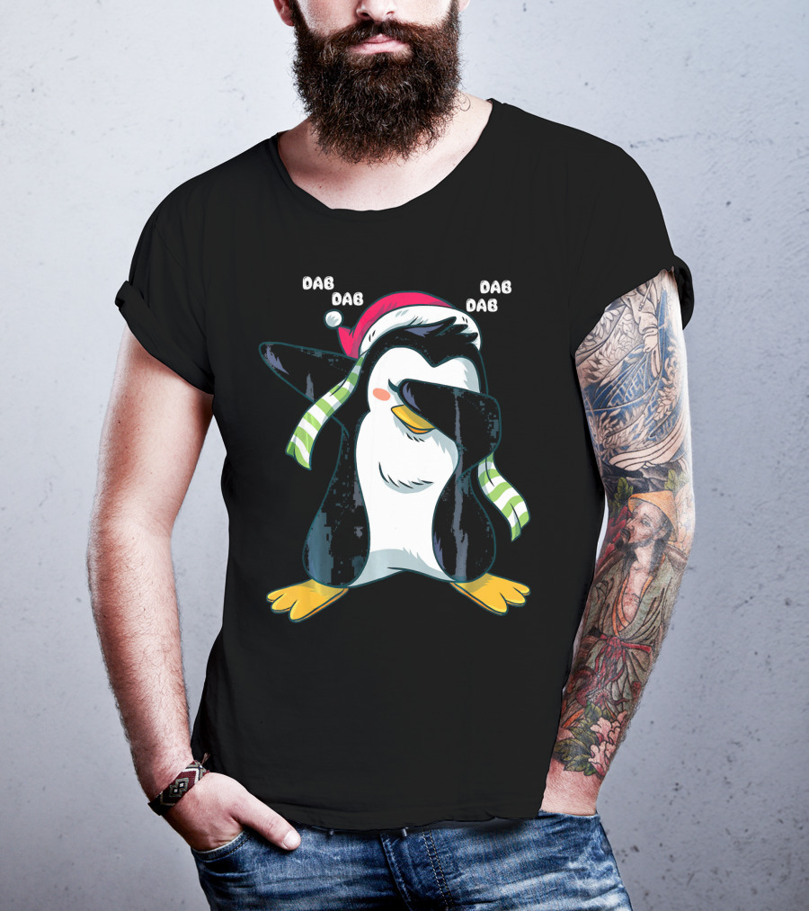 Dab Dab Dab Christmas Penguin Santa Hat And Scarf T-Shirt