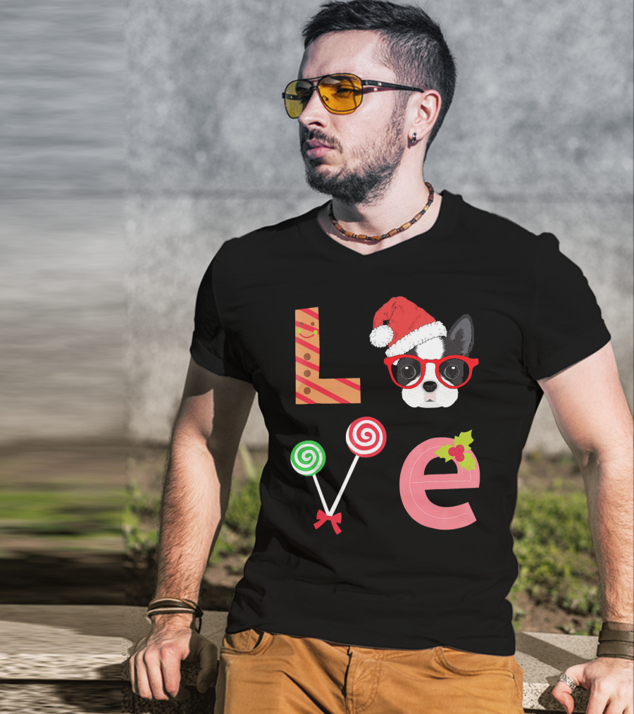 Love Boston Terrier Santa Christmas Dog Sweater Holiday T-Shirt