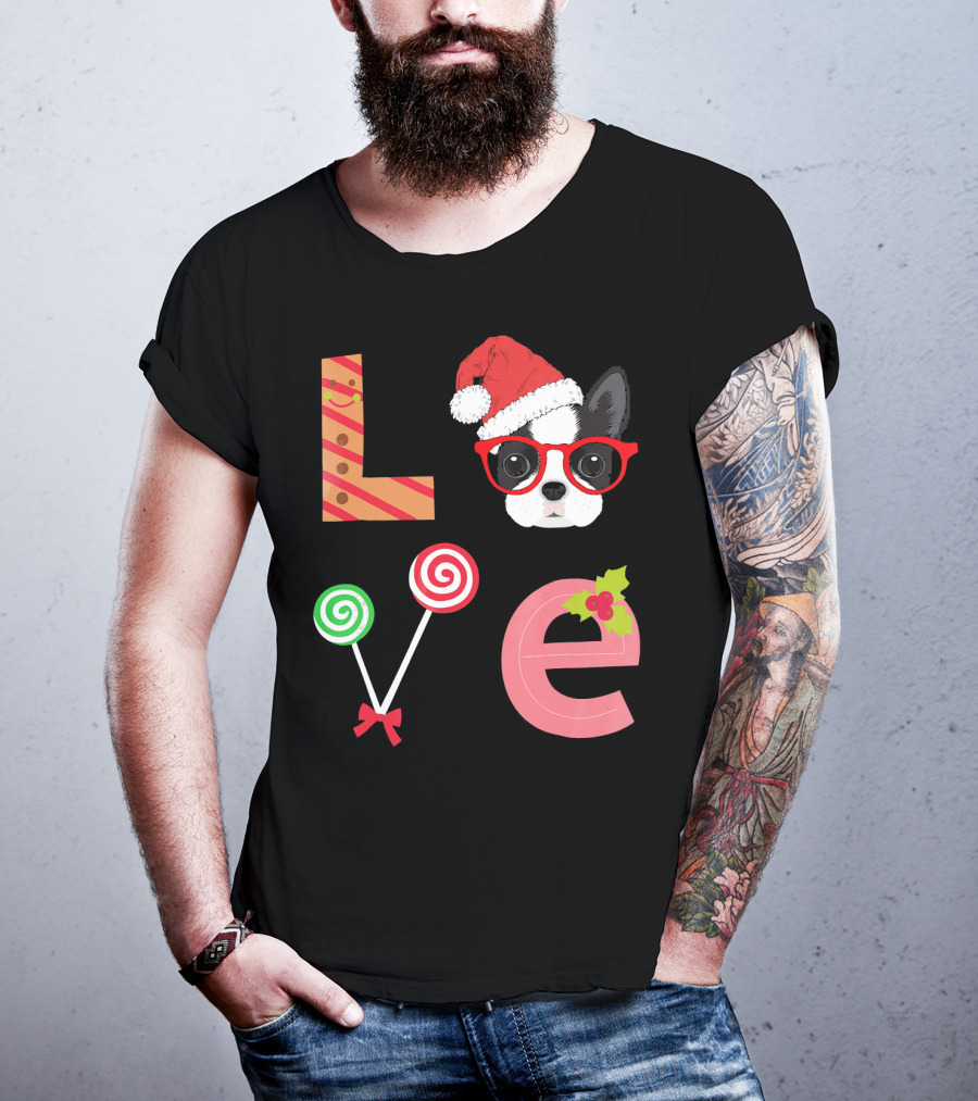 Love Boston Terrier Santa Christmas Dog Sweater Holiday T-Shirt