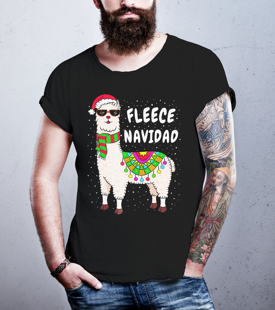 Fleece Navidad Christmas Llama Santa Hat Holiday T-Shirt