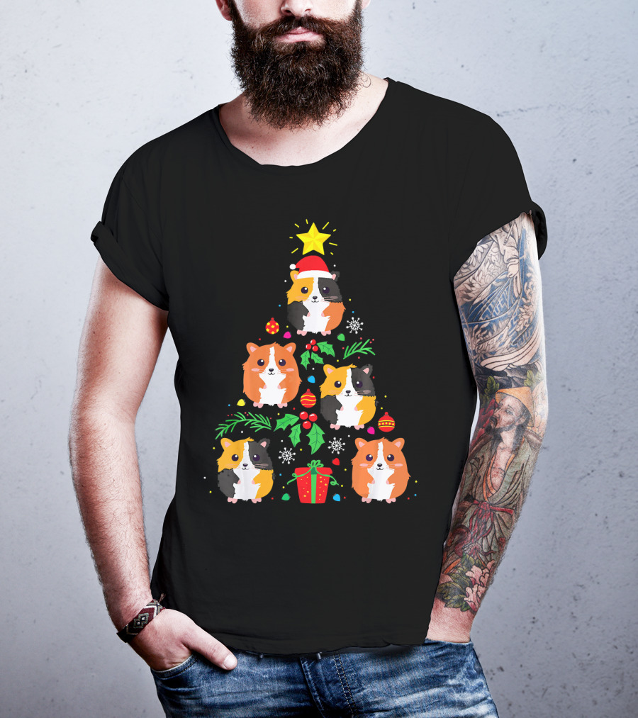 Guinea Pig Christmas Tree Santa Hat Festive T-Shirt