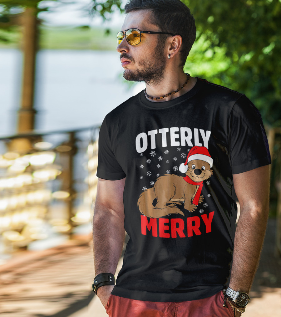 Otterly Merry Funny Ugly Christmas Sea River Otter T-Shirt