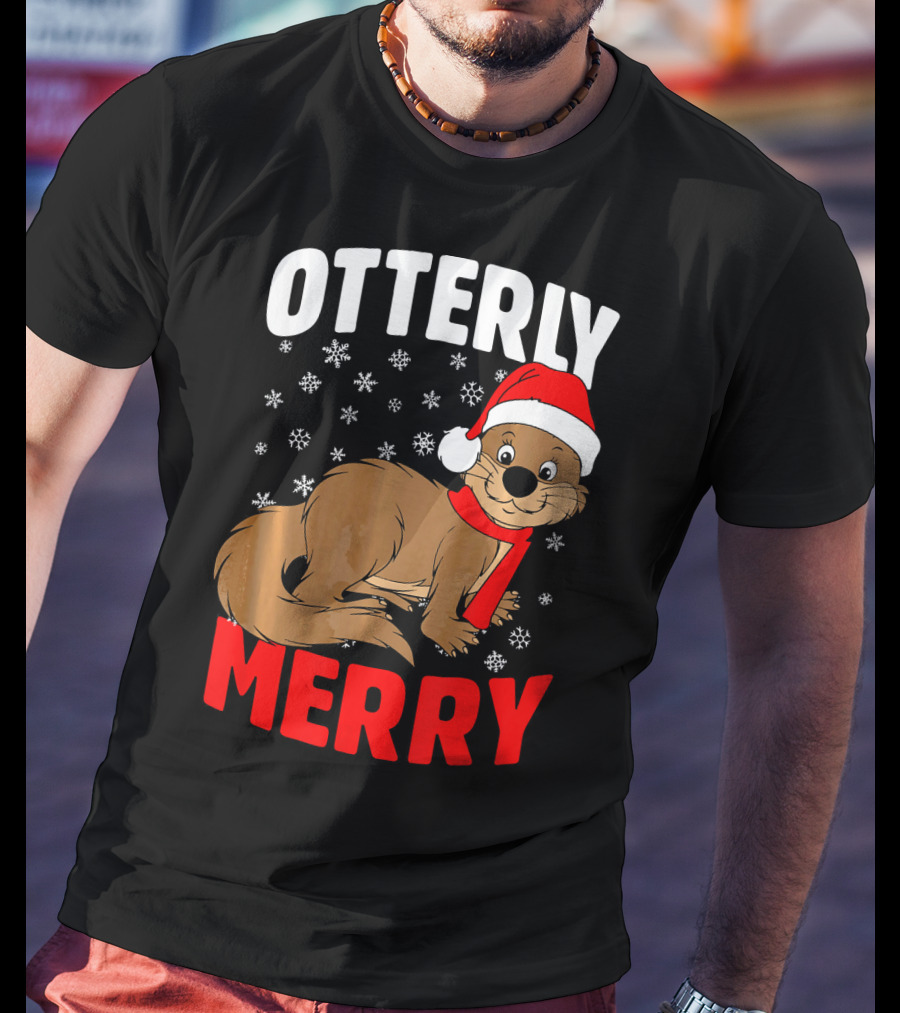 Otterly Merry Funny Ugly Christmas Sea River Otter T-Shirt
