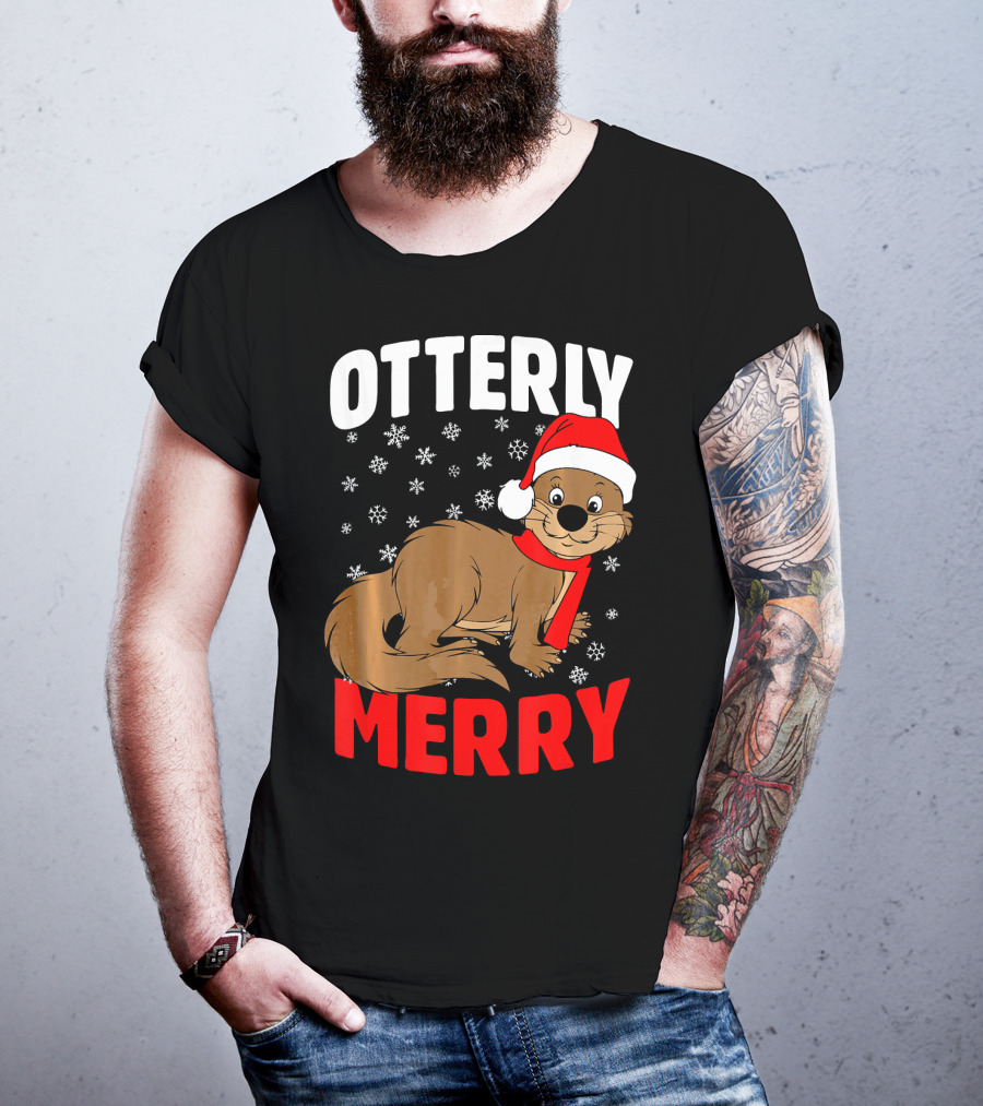 Otterly Merry Funny Ugly Christmas Sea River Otter T-Shirt