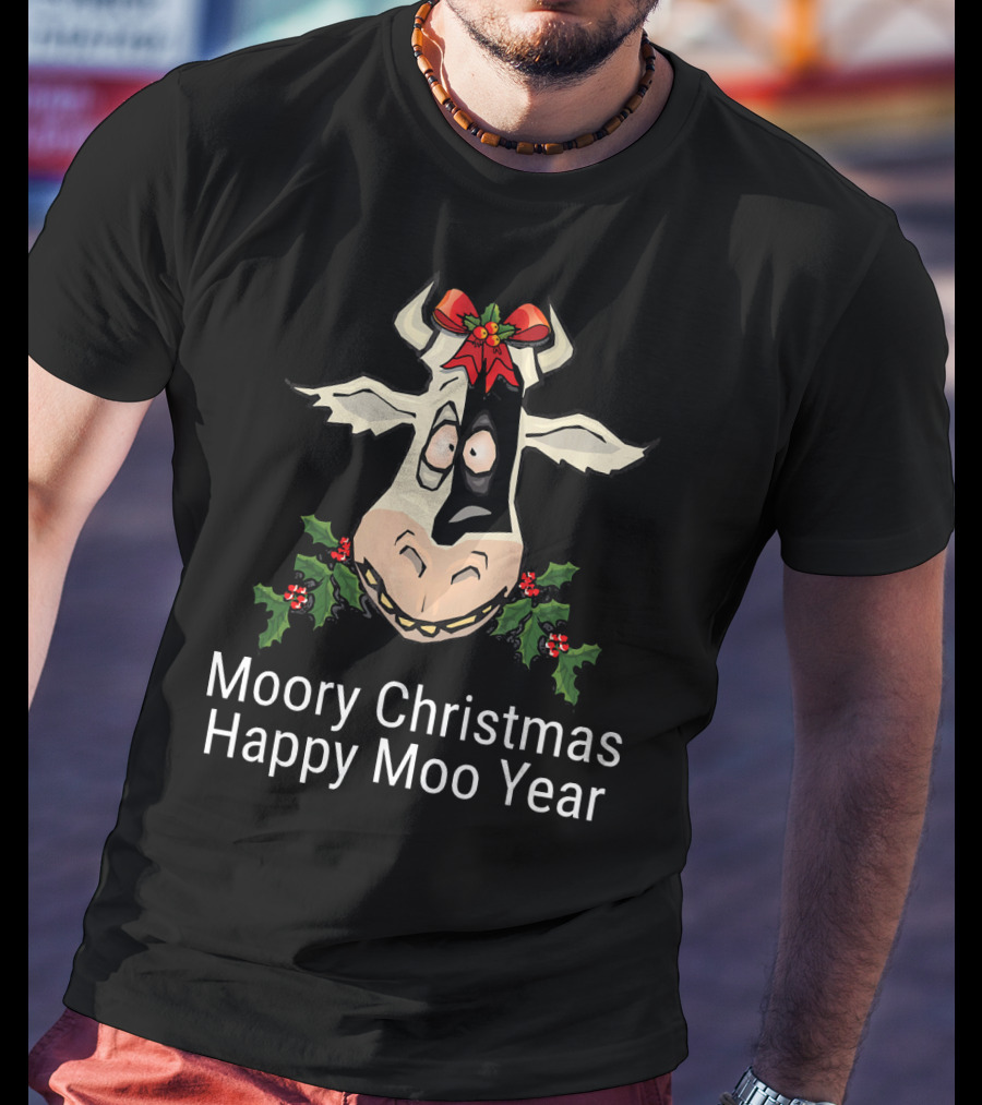 Moory Christmas Happy Moo Year Cow Holiday Spirit T-Shirt