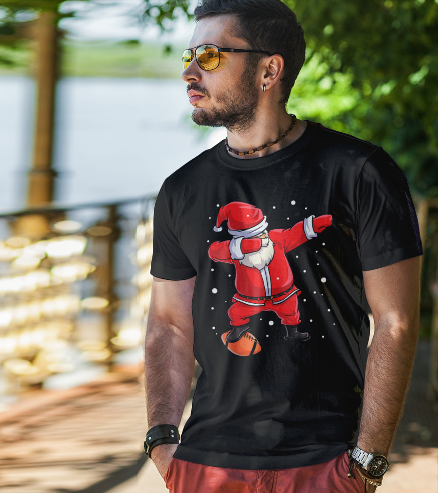 Santa Dabbing With Football Snowflakes T-Shirt