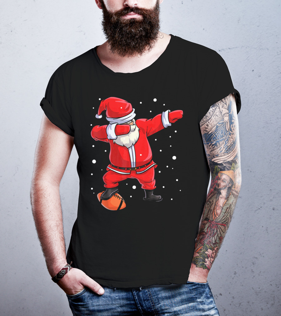 Santa Dabbing With Football Snowflakes T-Shirt