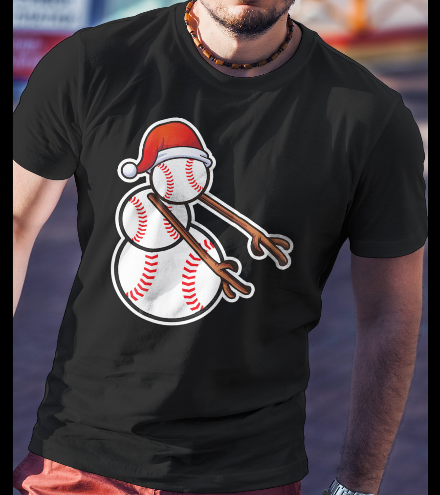Flossing Snowman Baseballs Santa Hat T-Shirt