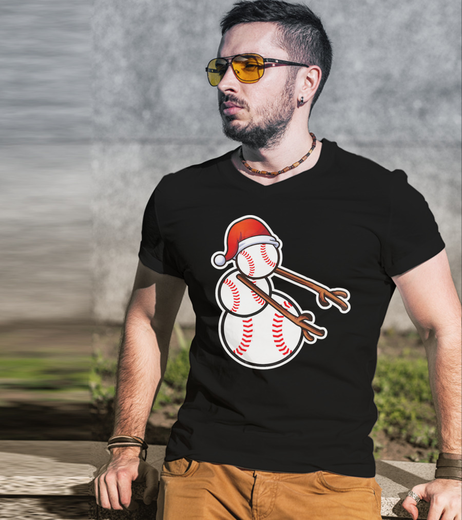 Flossing Snowman Baseballs Santa Hat T-Shirt