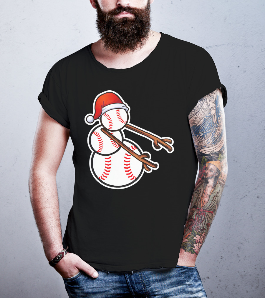 Flossing Snowman Baseballs Santa Hat T-Shirt