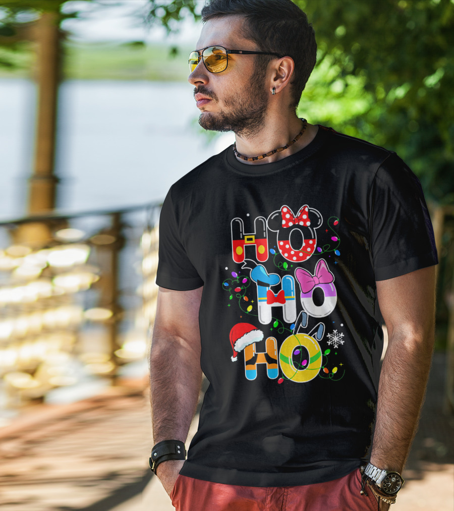 Ho Ho Ho Christmas Disney Characters Lights Decor T-Shirt