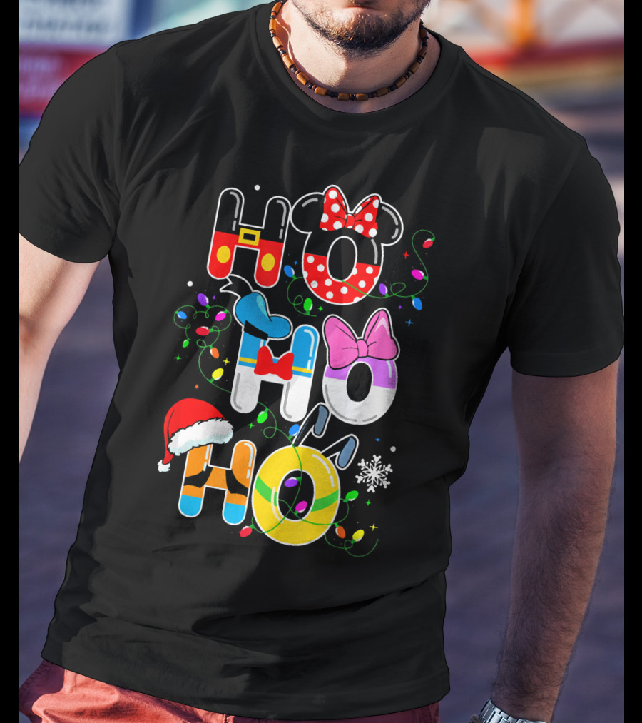 Ho Ho Ho Christmas Disney Characters Lights Decor T-Shirt
