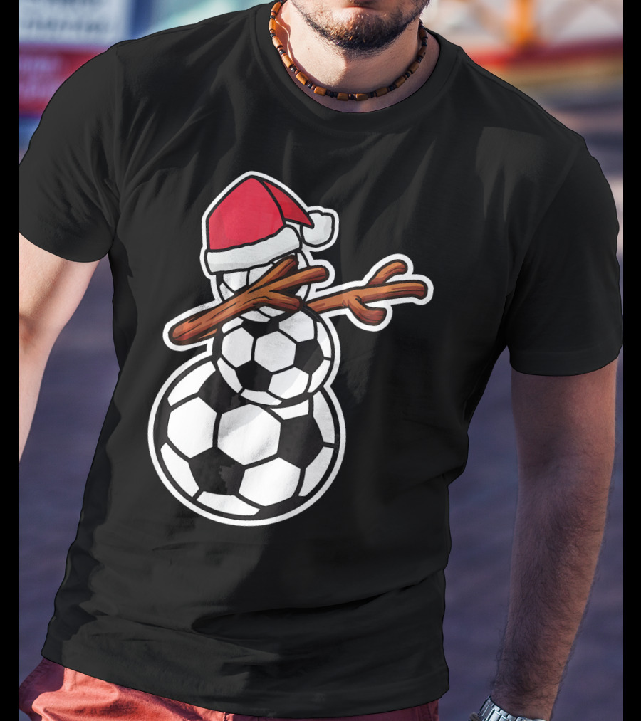 Dabbing Soccer Snowman With Santa Hat T-Shirt