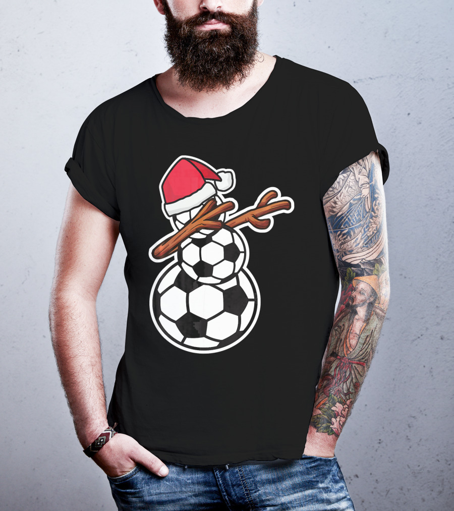 Dabbing Soccer Snowman With Santa Hat T-Shirt