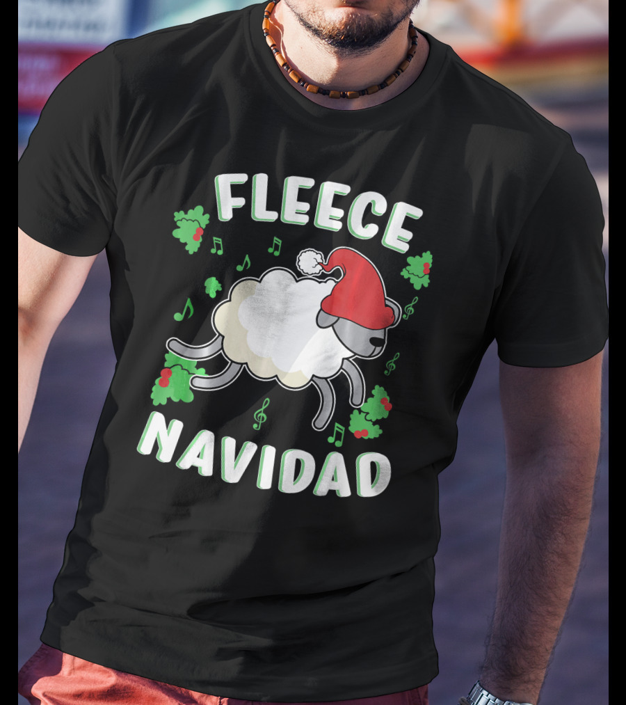 Fleece Navidad Lamb Christmas Xmas Santa Hat Music Notes Hollys T-Shirt