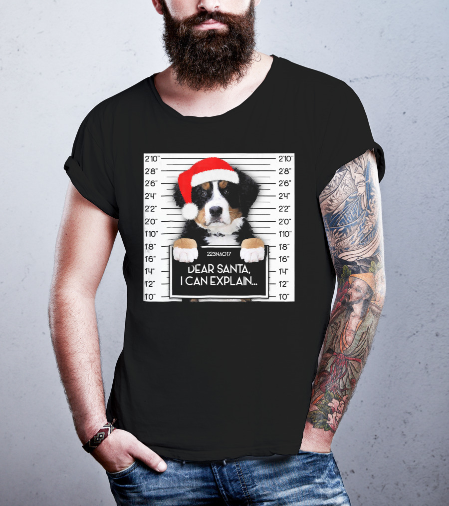 Xmas Bernese Mountain Dog Lover Santa Hat Dear Santa I Can Explain T-Shirt