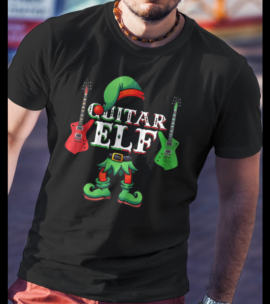 Guitar Elf Electric Guitar Christmas Team T-Shirt