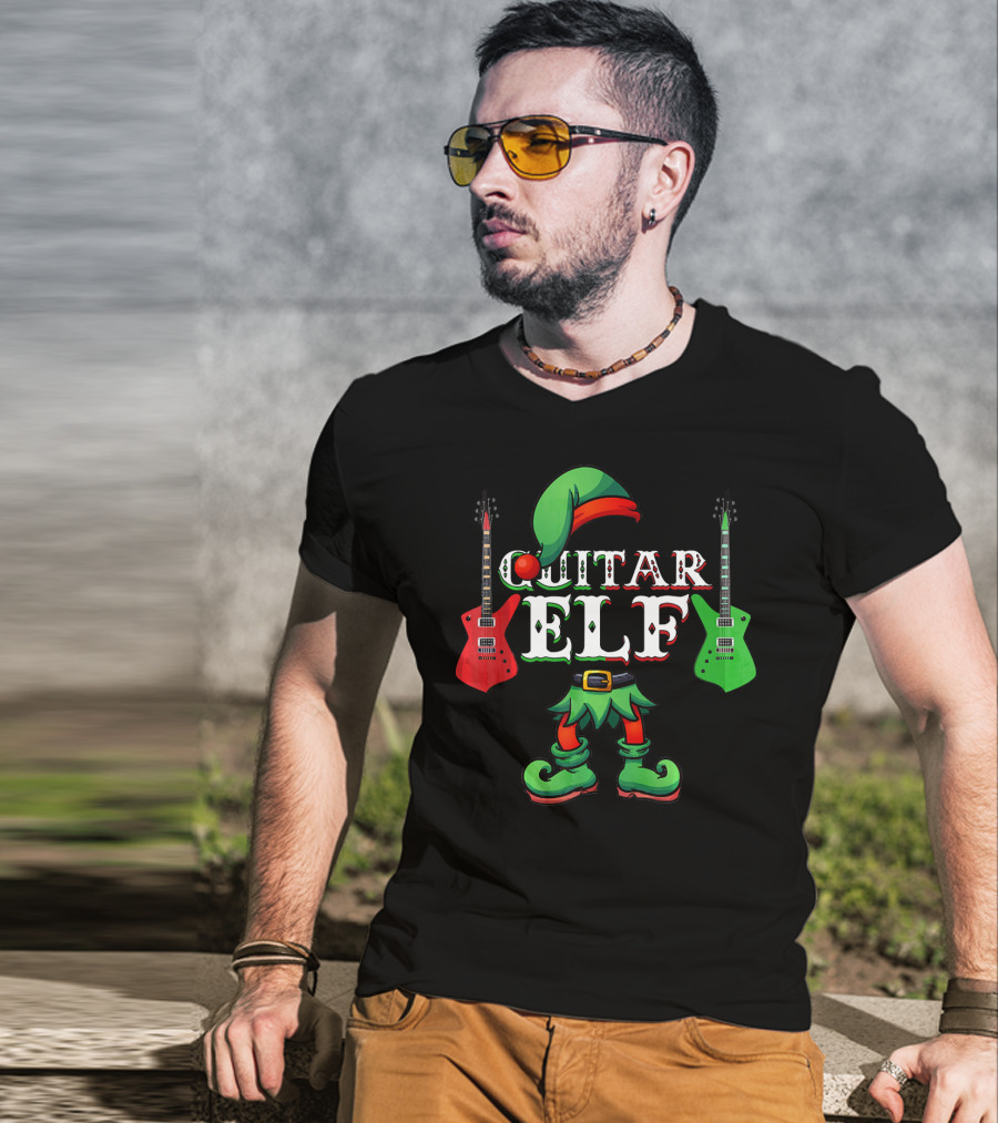 Guitar Elf Electric Guitar Christmas Team T-Shirt